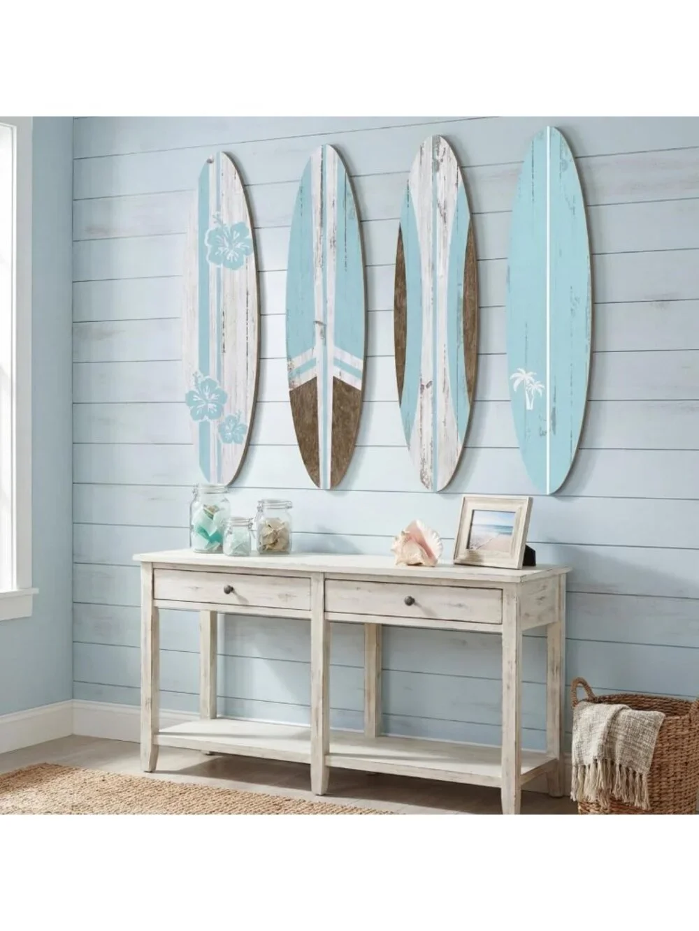 4 Pcs Large Surfboard Wall Decor - Tropical Beach Aesthetic Art for Room